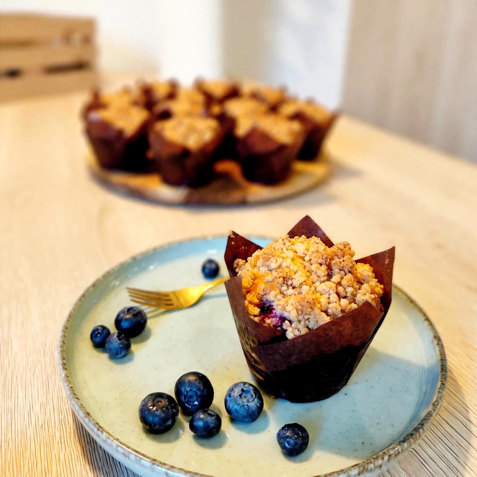 Borůvkové muffiny s drobenkou detail